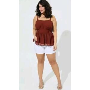 Torrid Peplum Clip Dot Shirred Bust Lace Trim Top